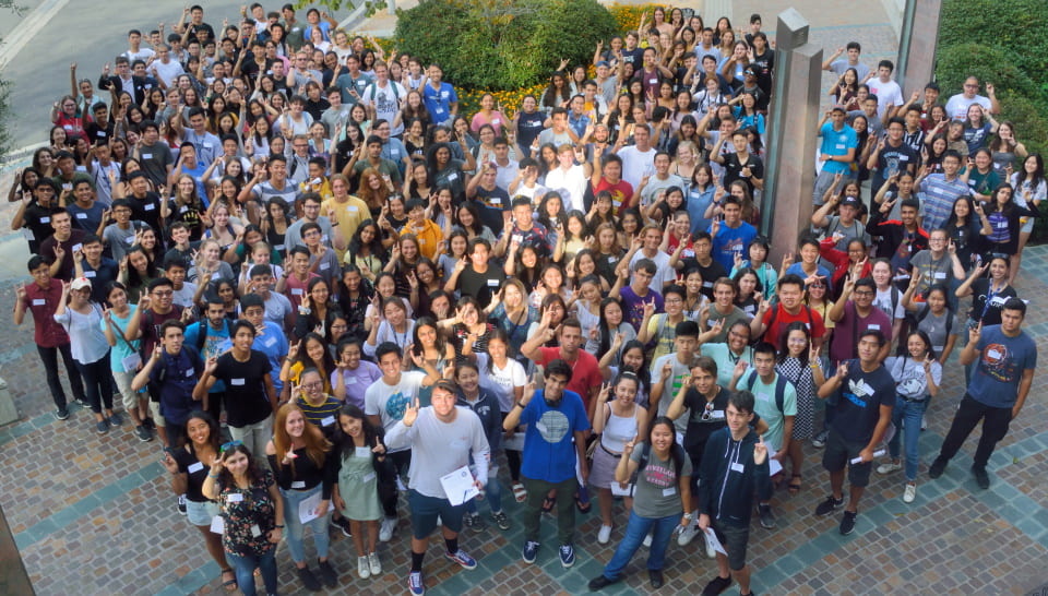 Aerial shot of a group of CHC students.